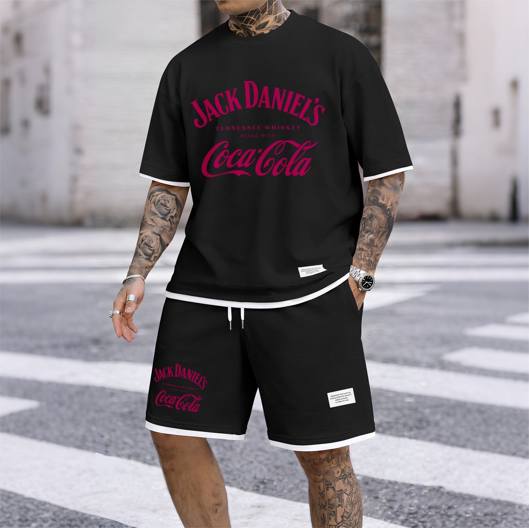 Men's Beer Print Drawstring Shorts Set, Suitable For Spring And Summer Wear, Casual Summer Set, Including Short-Sleeved Shirt And Shorts, Suitable For Everyday Wear And Sports 08