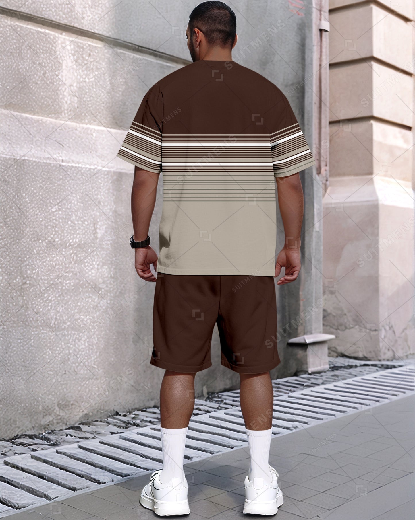 Men's Summer Color Matching Round Neck Set 608
