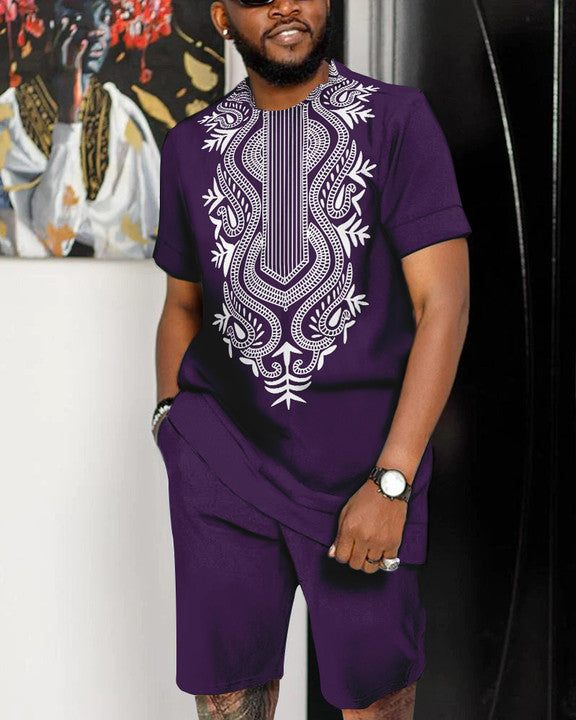 Suitmens Men's Colorblock Print Shorts Set 36
