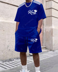 Men's Summer Colorblock Printed Round Neck Suit 043