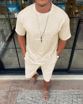 Men's khaki short-sleeved two-piece suit