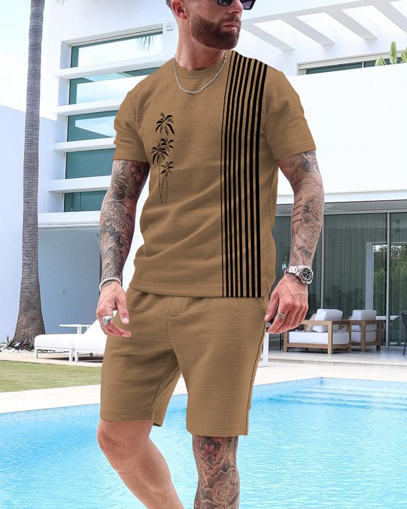 Men's Casual Colorblock Print Shorts Set 56