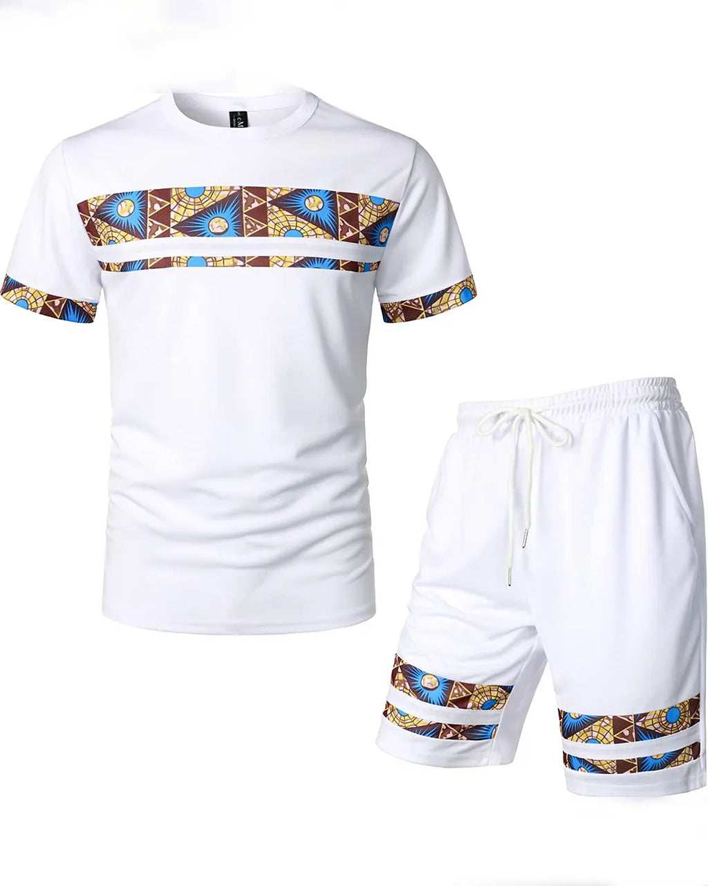 Men's Printed Colorblock T-Shirt and Shorts Set 008