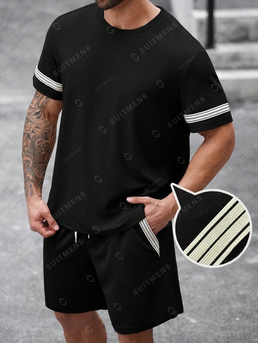 Men's Summer Simple Waffle Round Neck Set 419