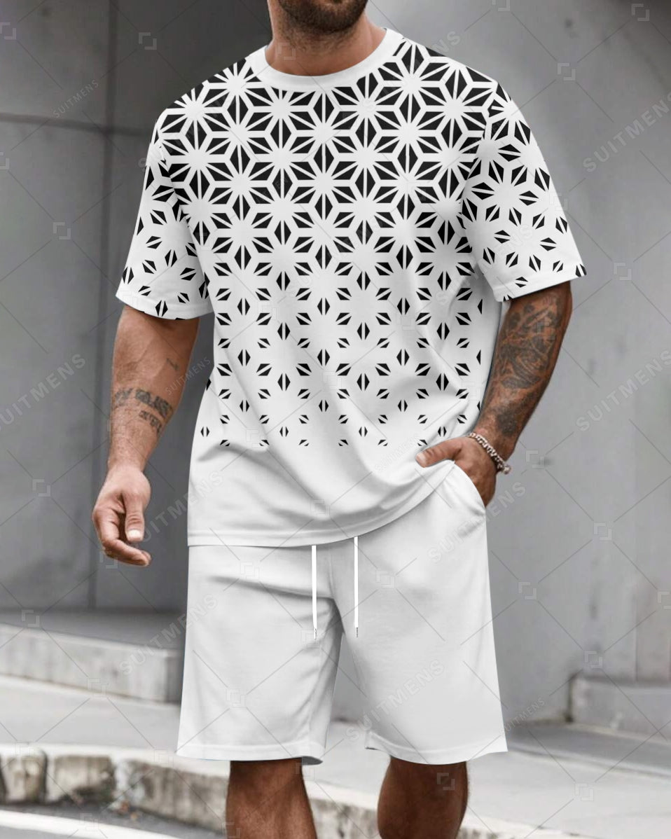 Men's Summer Color Matching Round Neck Set 606
