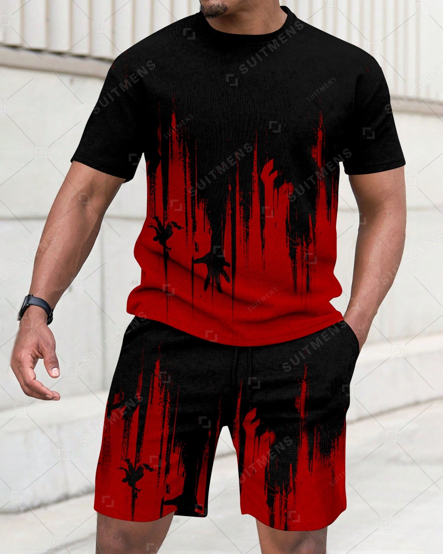Men's Summer Gradient Printed Round Neck Suit 280