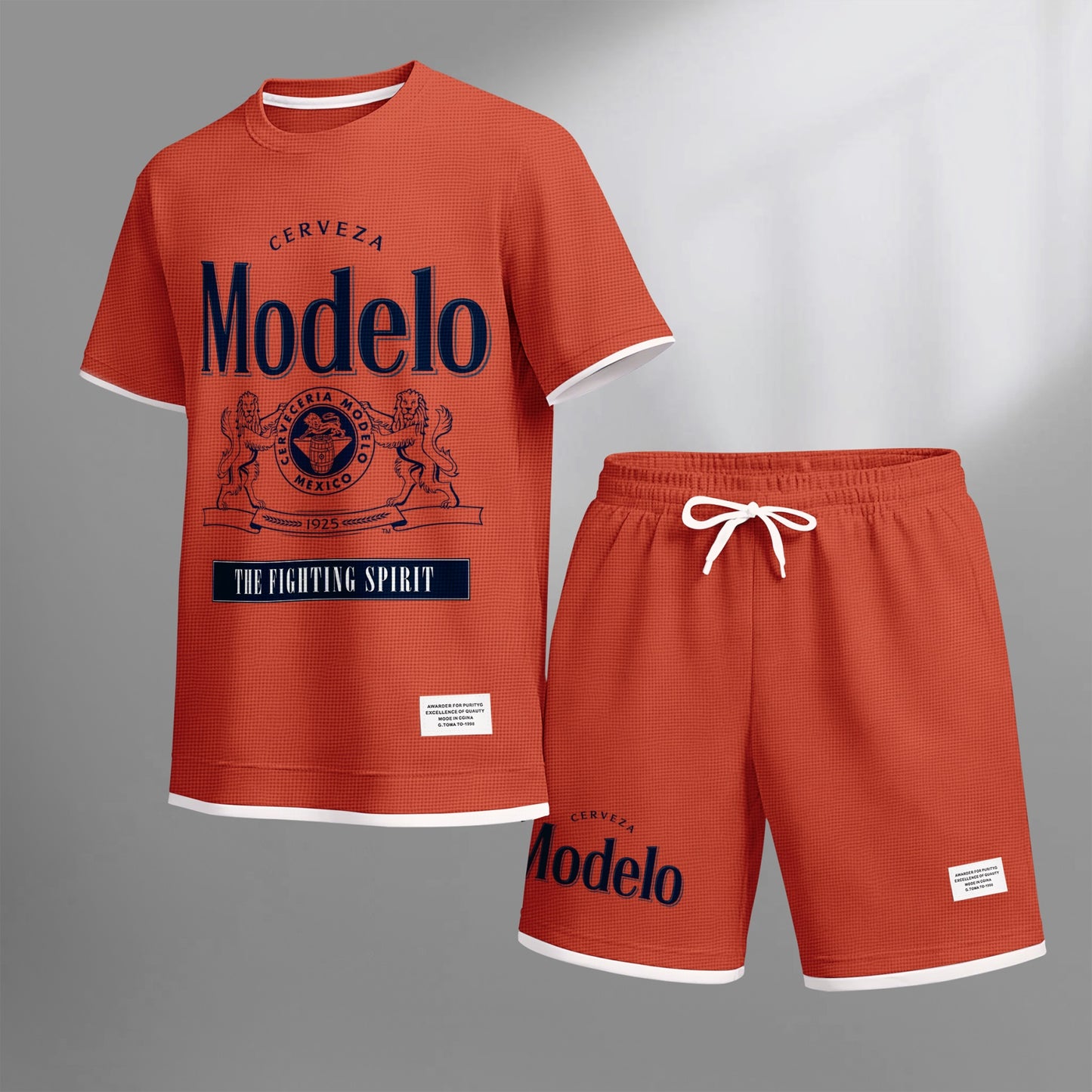Men's Beer Print Drawstring Shorts Set, Suitable For Spring And Summer Wear, Casual Summer Set, Including Short-Sleeved Shirt And Shorts, Suitable For Everyday Wear And Sports 02