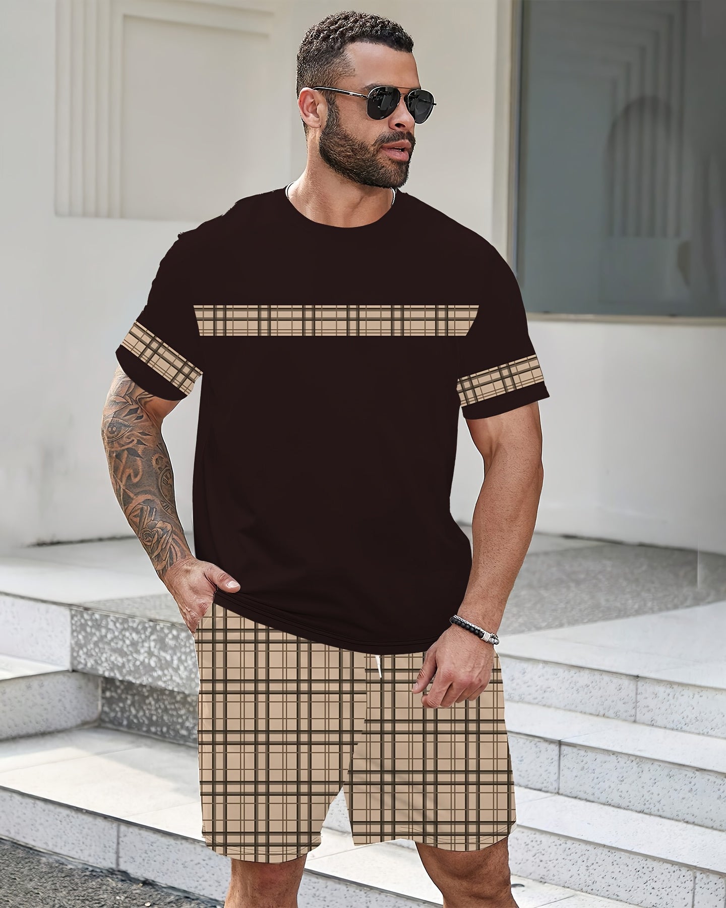 Men's Colorblock Summer Round Neck Set 101