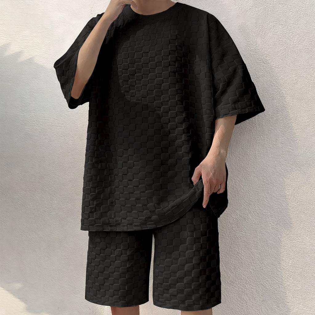 Men's Spring And Summer Drawstring Shorts Set, A Casual Summer Outfit, Including A Short-Sleeved Shirt And Shorts, Suitable For Everyday Wear And Sports Activities. A Two-Piece Set For A Relaxed And Active Lifestyle.