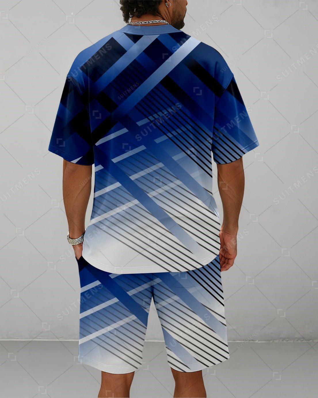 Men's Summer Colorblock Printed Round Neck Suit 070