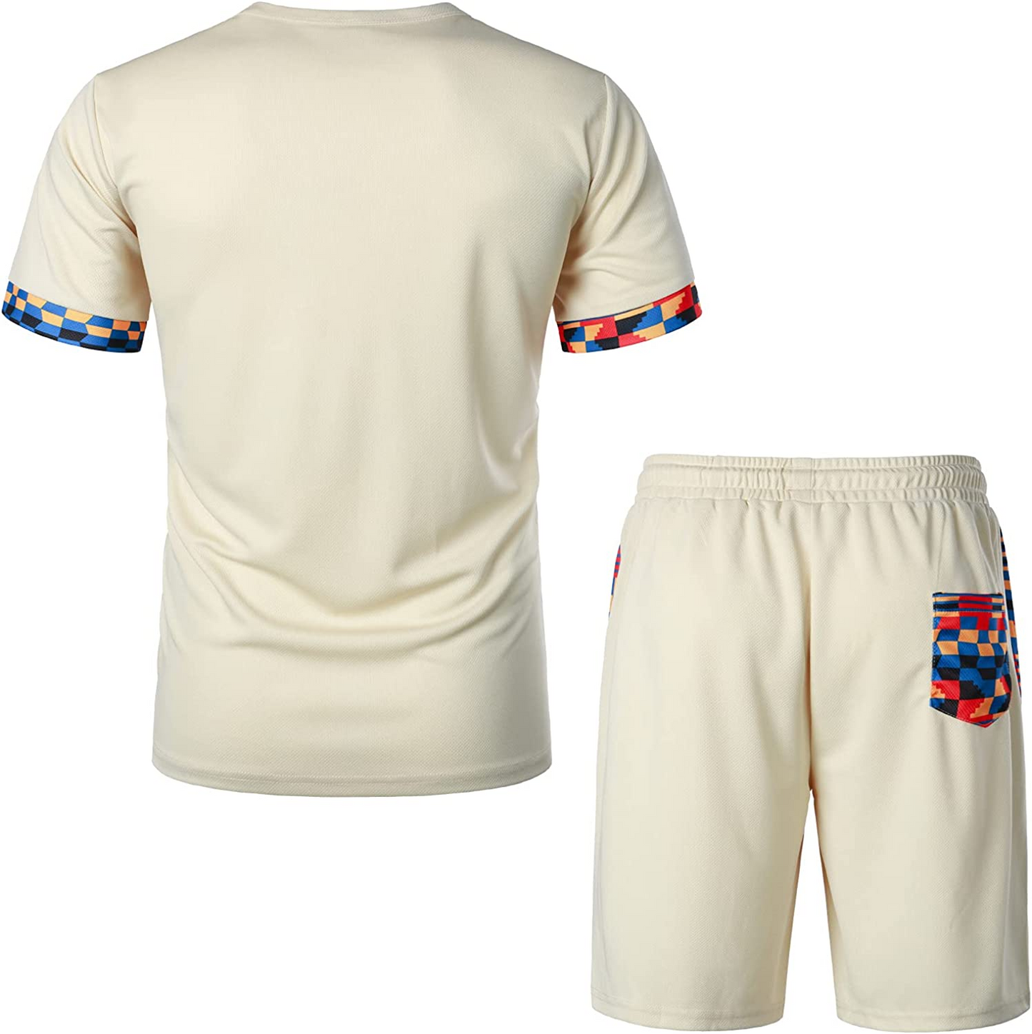 Men's Printed Colorblock T-Shirt and Shorts Set 013