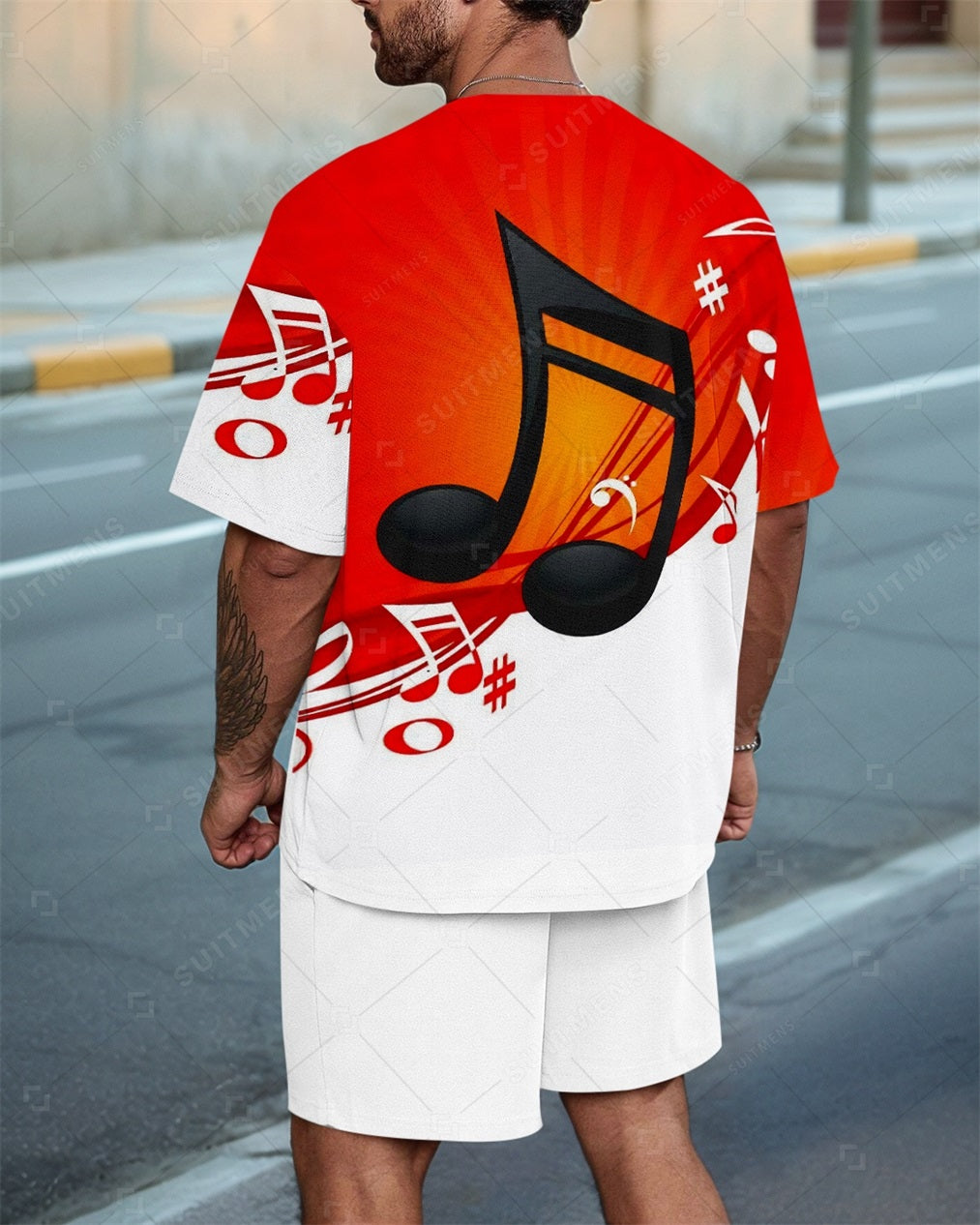 Men's Music Printed Summer Round Neck Set 0115