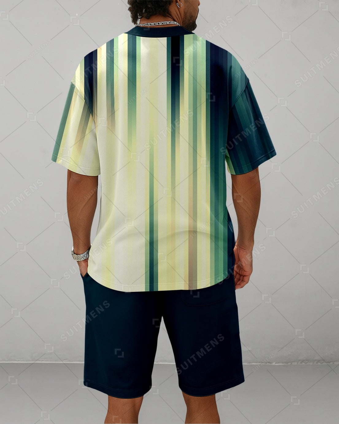 Men's Summer Colorblock Printed Round Neck Suit 079
