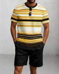 Men's Summer Colorblock Printed Round Neck Suit 081