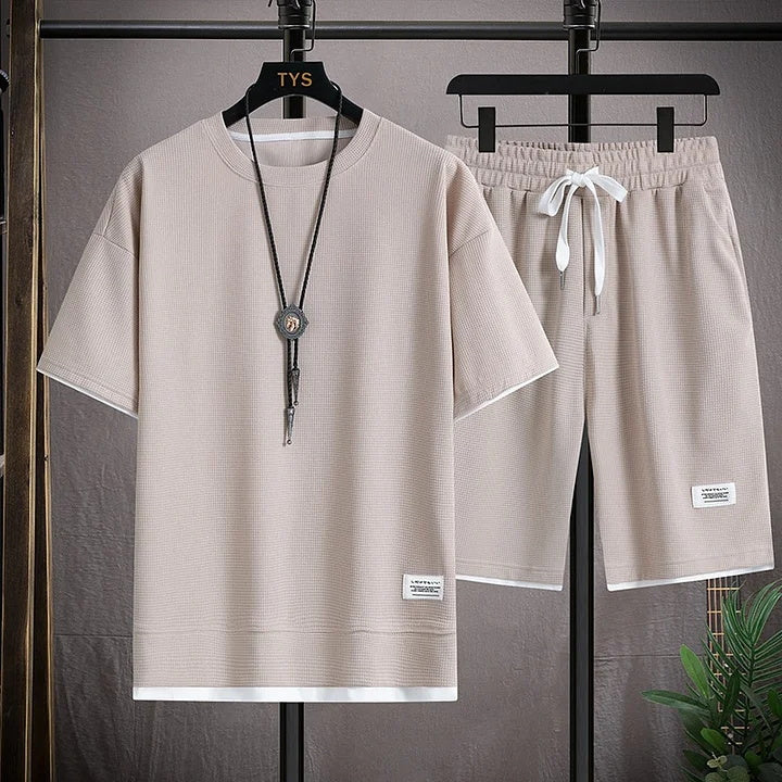 Men's Casual Waffle Shorts Set 6 Colors