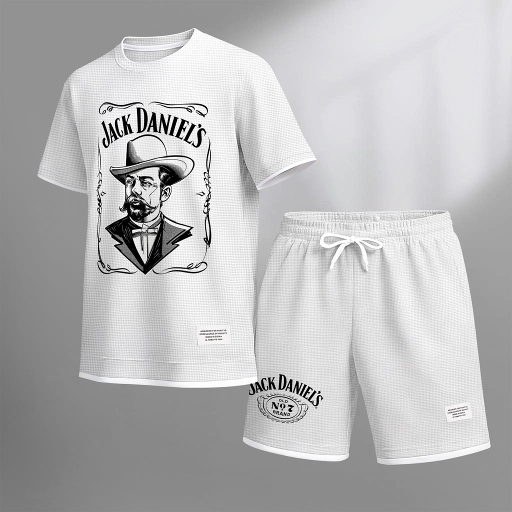 Men's Beer Print Drawstring Shorts Set, Suitable For Spring And Summer Wear, Casual Summer Set, Including Short-Sleeved Shirt And Shorts, Suitable For Everyday Wear And Sports 04