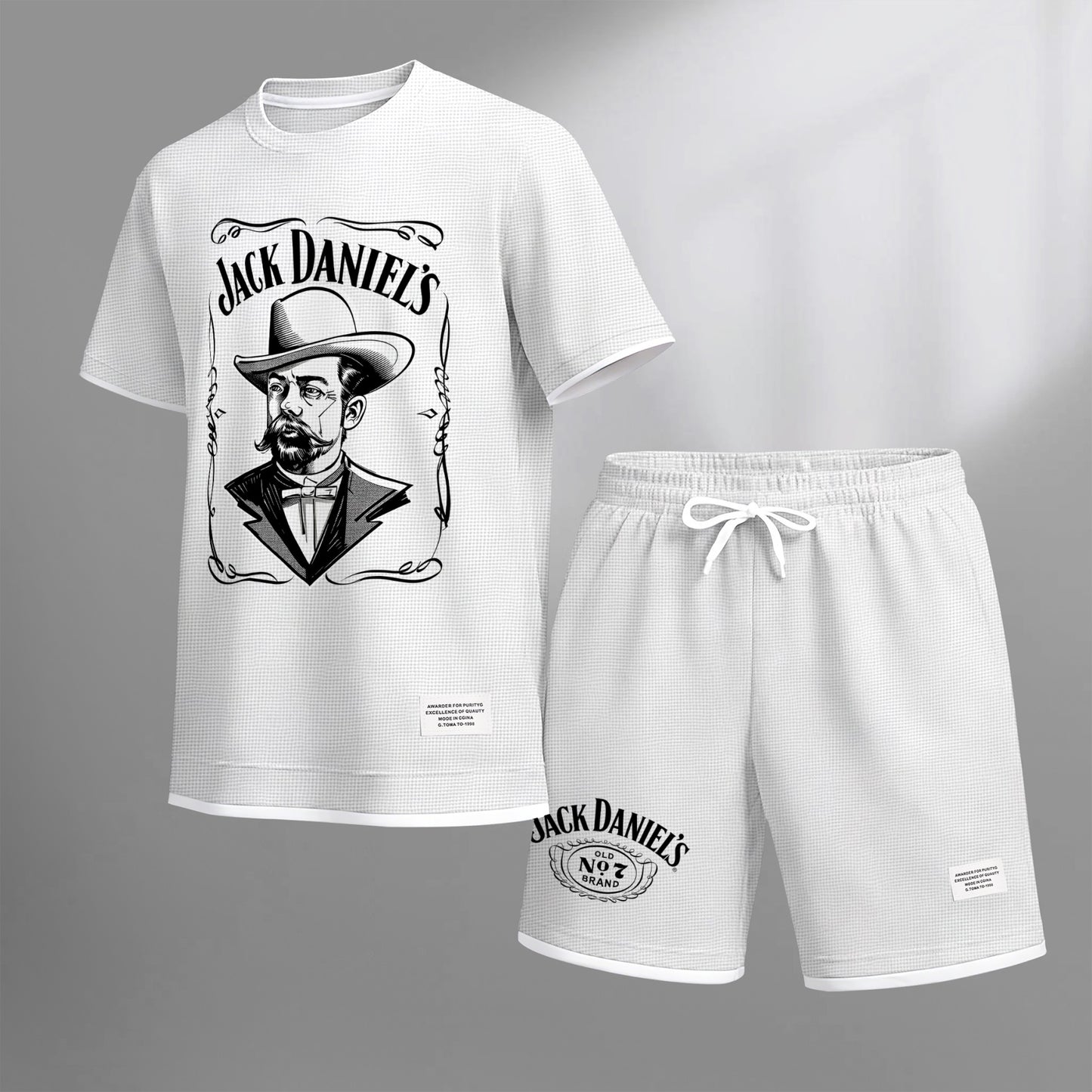 Men's Beer Print Drawstring Shorts Set, Suitable For Spring And Summer Wear, Casual Summer Set, Including Short-Sleeved Shirt And Shorts, Suitable For Everyday Wear And Sports 04