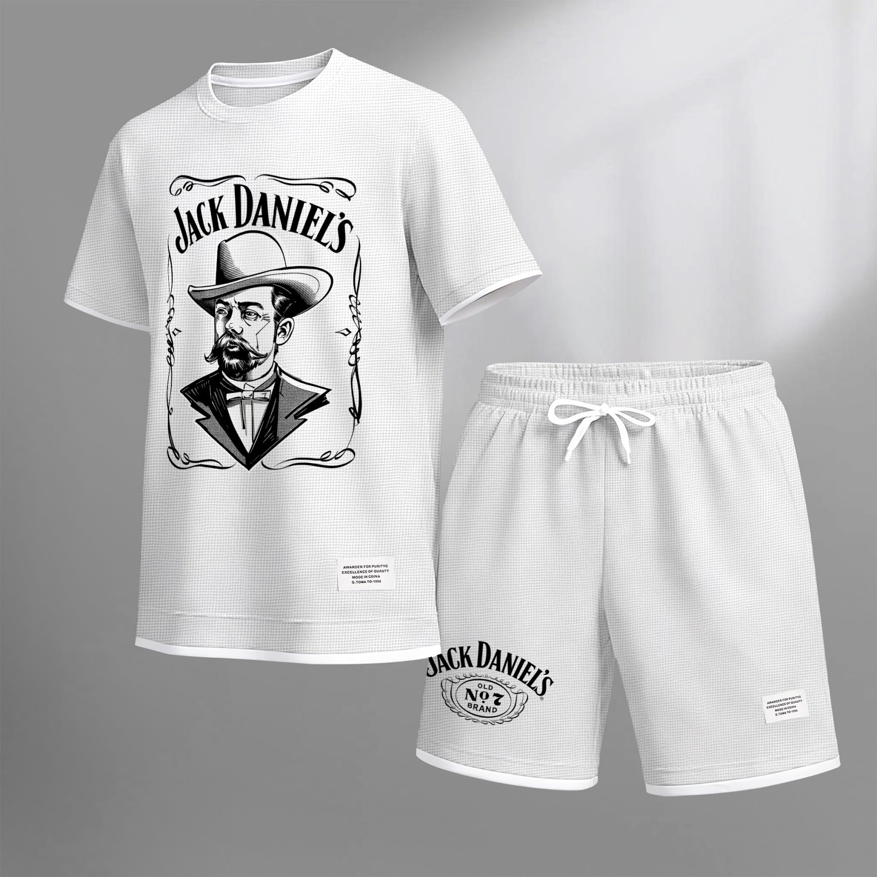 Men's Beer Print Drawstring Shorts Set, Suitable For Spring And Summer Wear, Casual Summer Set, Including Short-Sleeved Shirt And Shorts, Suitable For Everyday Wear And Sports 04