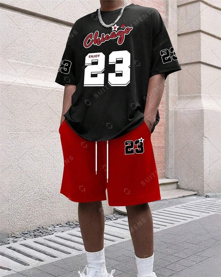 Men's Summer Letter Print Round Neck Set 270