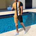 Suitmens Men's Printed Round Neck Short Sleeve Suit 08