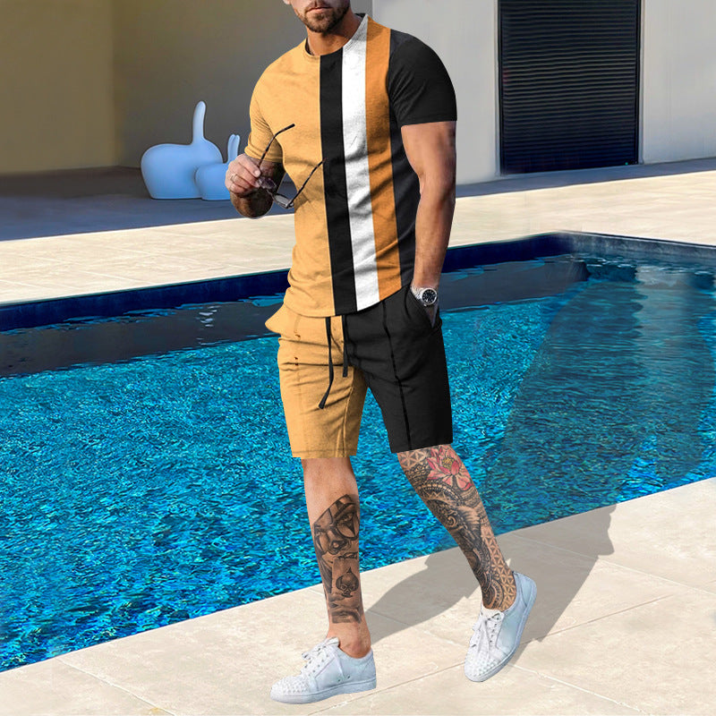 Suitmens Men's Printed Round Neck Short Sleeve Suit 08