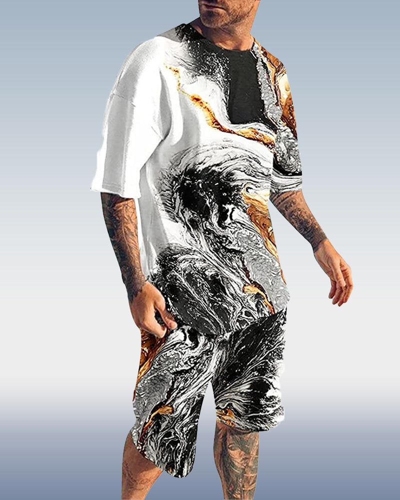 Suitmens Men's Wave Print Shorts Set 064