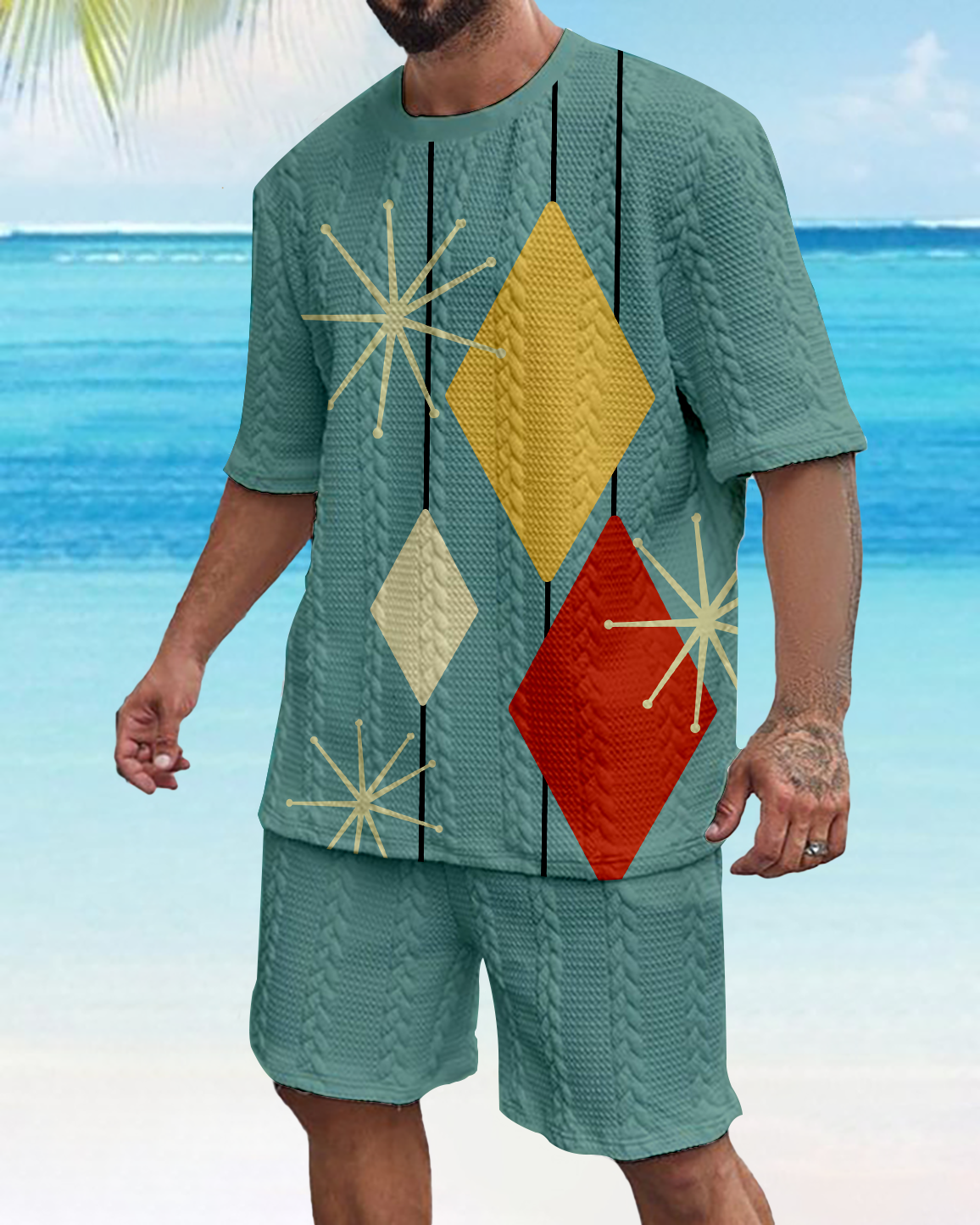 Suitmens Men's Color Block Gorgeous Textured Print Shorts Set 563