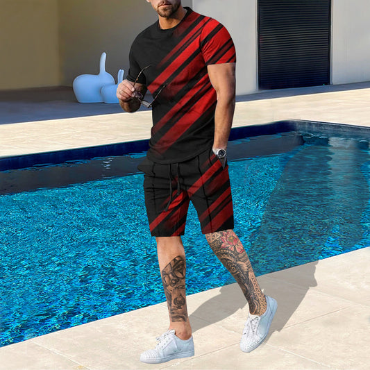 Suitmens Men's Printed Round Neck Short Sleeve Suit 06