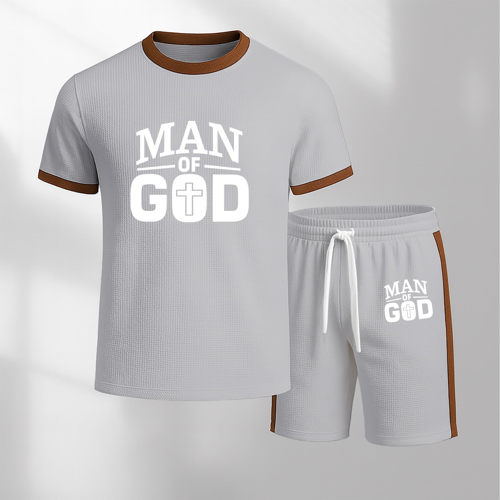 Men's God Graphic Short-Sleeved T-Shirt And Drawstring Shorts Set, Men's Clothing, Casual Sports Short-Sleeved Top And Shorts, Men's Summer Everyday Wear, Indoor And Outdoor Sportswear, Sports Set