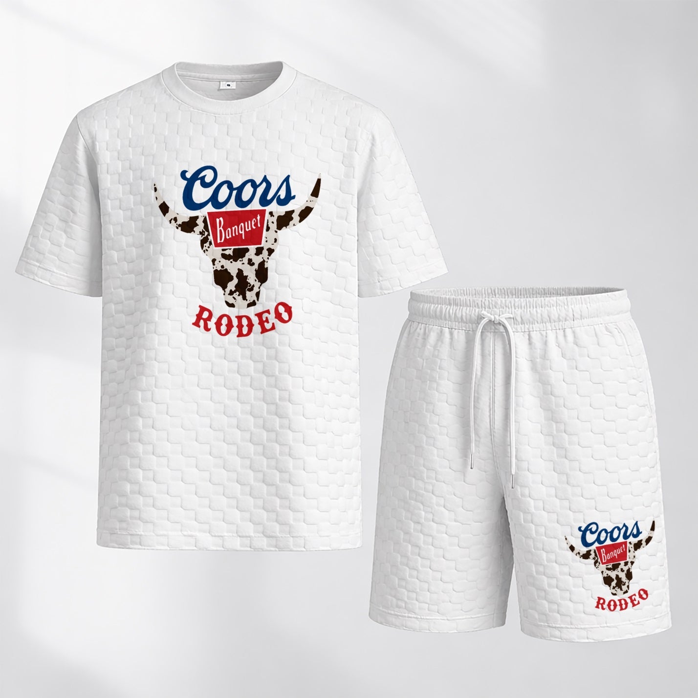 Men's Spring And Summer Classic Beer Print With Red And Black Line Checkered Fabric Drawstring Shorts Set, Casual Summer Outfit With Short-Sleeved Shirt And Shorts, Ideal For Everyday Wear And Sports Activities