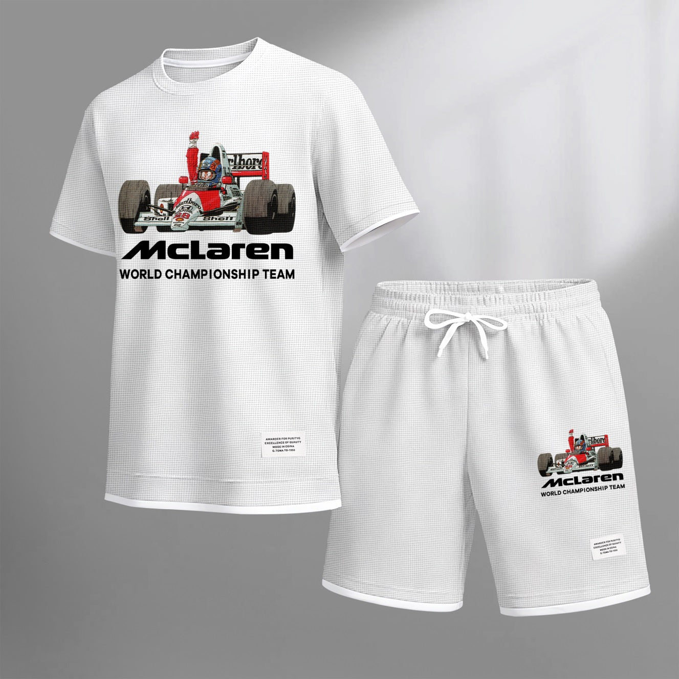 Men's Super Racing Print Waffle Fabric Short-Sleeved Shirt And Shorts Set