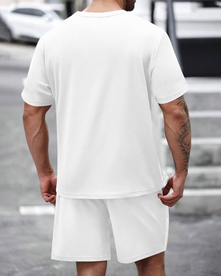Men's Summer Colorblock Printed Round Neck Set 467