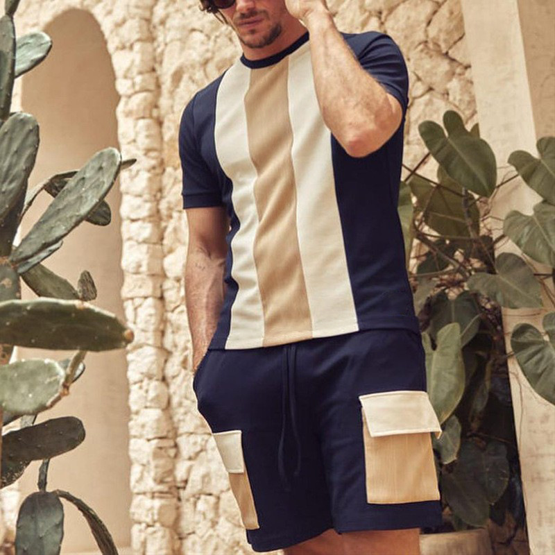 Men's plaid printed shorts Set 435