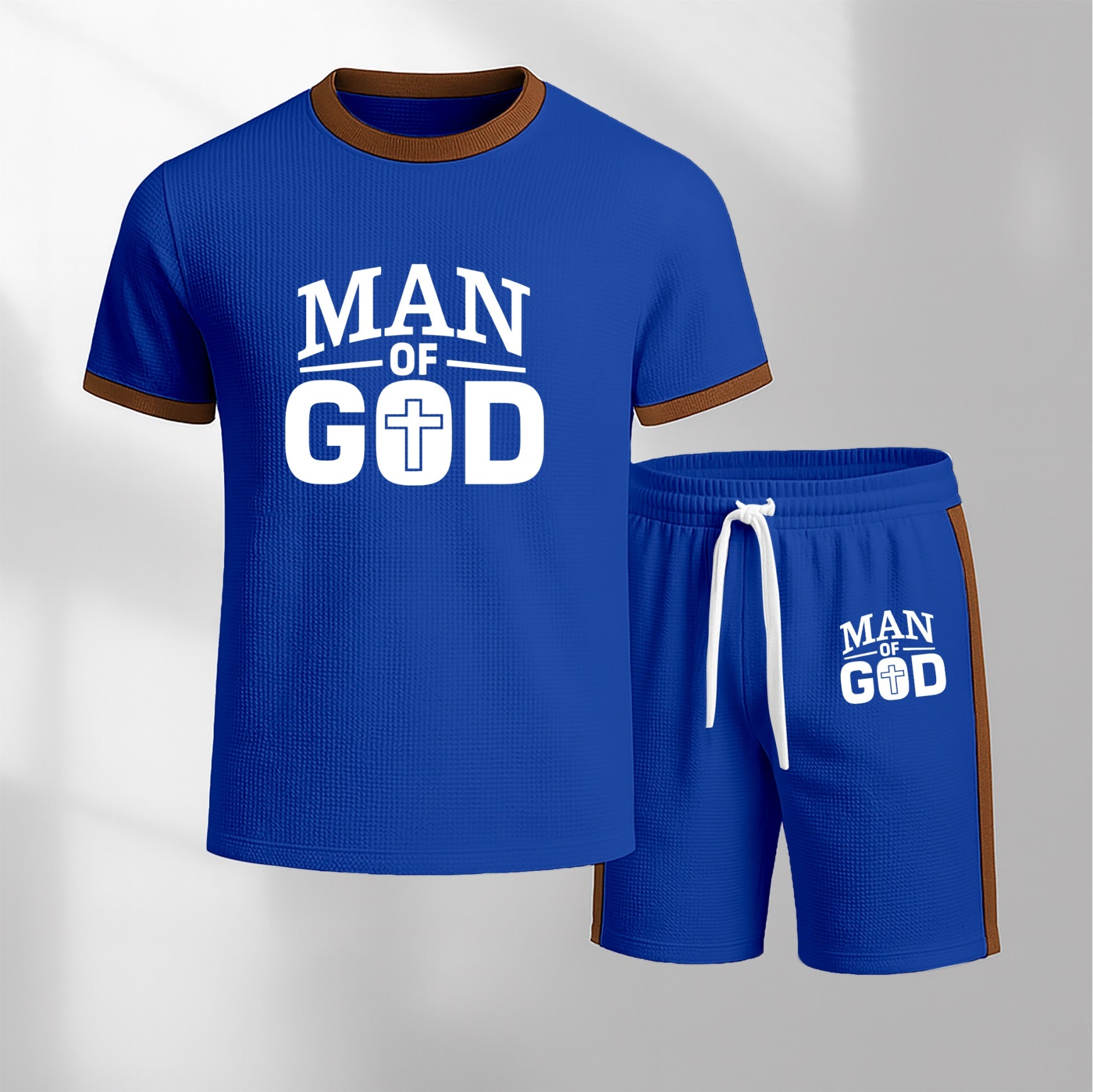 Men's God Graphic Short-Sleeved T-Shirt And Drawstring Shorts Set, Men's Clothing, Casual Sports Short-Sleeved Top And Shorts, Men's Summer Everyday Wear, Indoor And Outdoor Sportswear, Sports Set