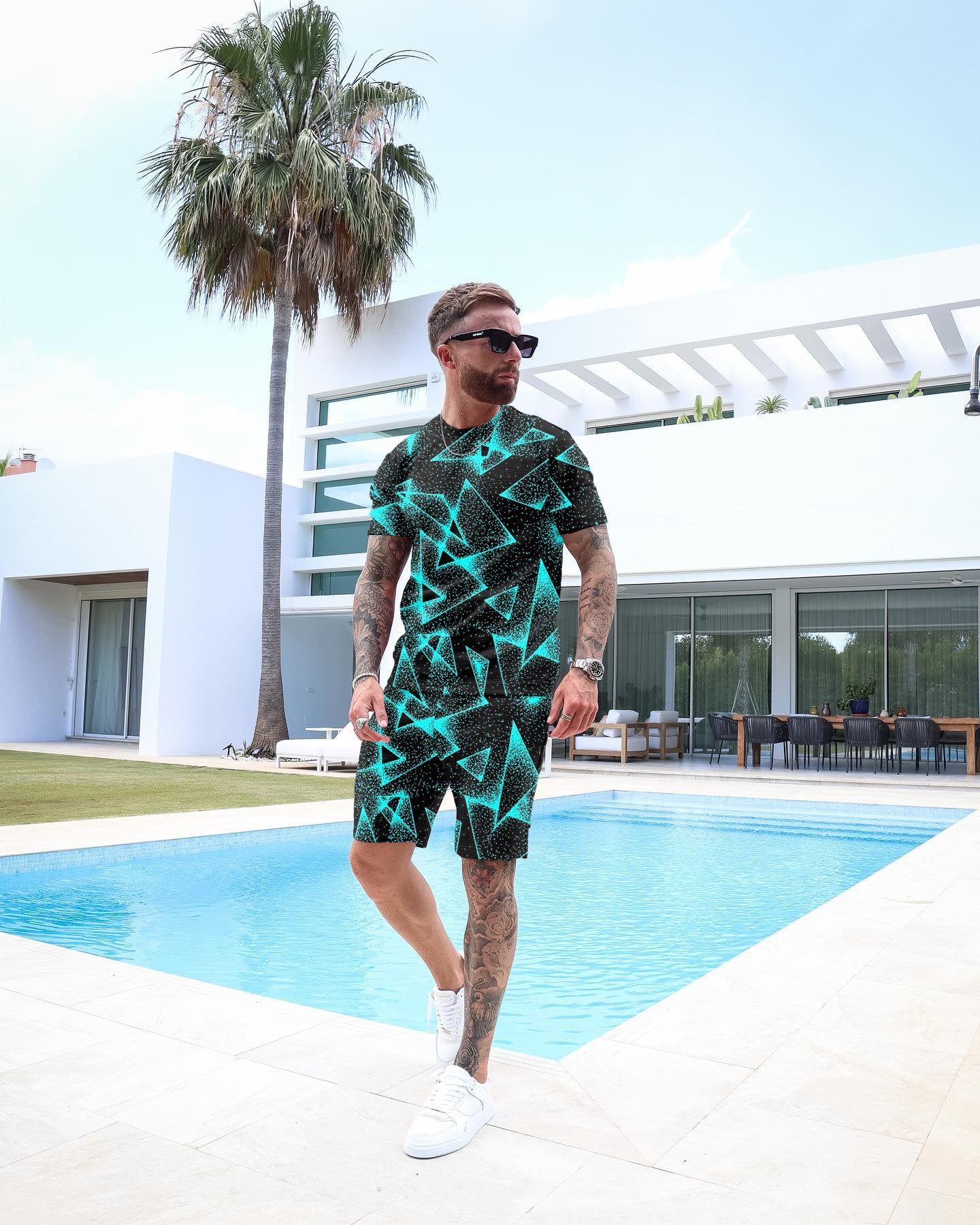 Men's Casual Fashion Printed Shorts Set 66