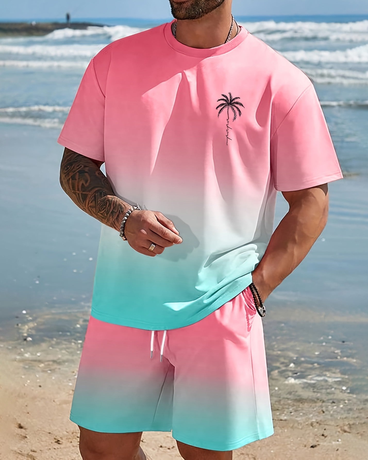 Men's Summer Vacation Round Neck Set 199