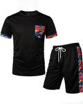 Men's Printed Colorblock T-Shirt and Shorts Set 003