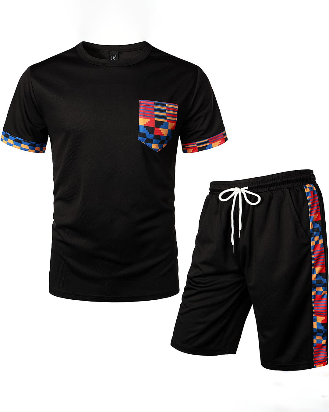 Men's Printed Colorblock T-Shirt and Shorts Set 003