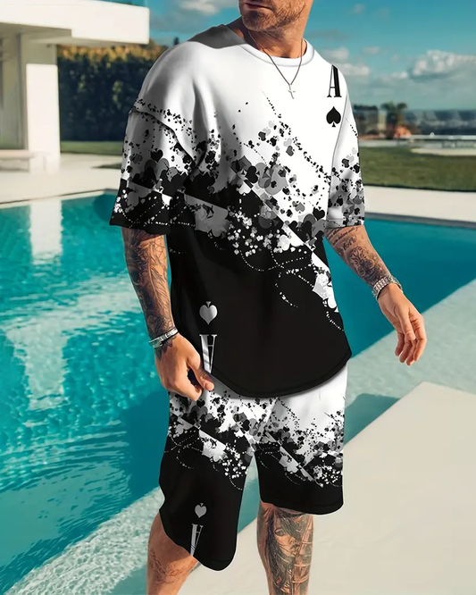 Men's Casual Gradient Print Shorts Set 561