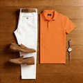 Men's Casual Orange & White Solid Color Matching Sport Short Sleeved Polo Shirt & Trousers Two-Piece Set 201639