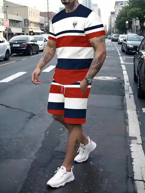 Men's Gradient Summer Round Neck Set 135