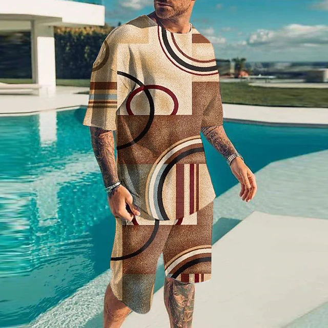 Suitmens Men's Colorblock Print Shorts Set 360