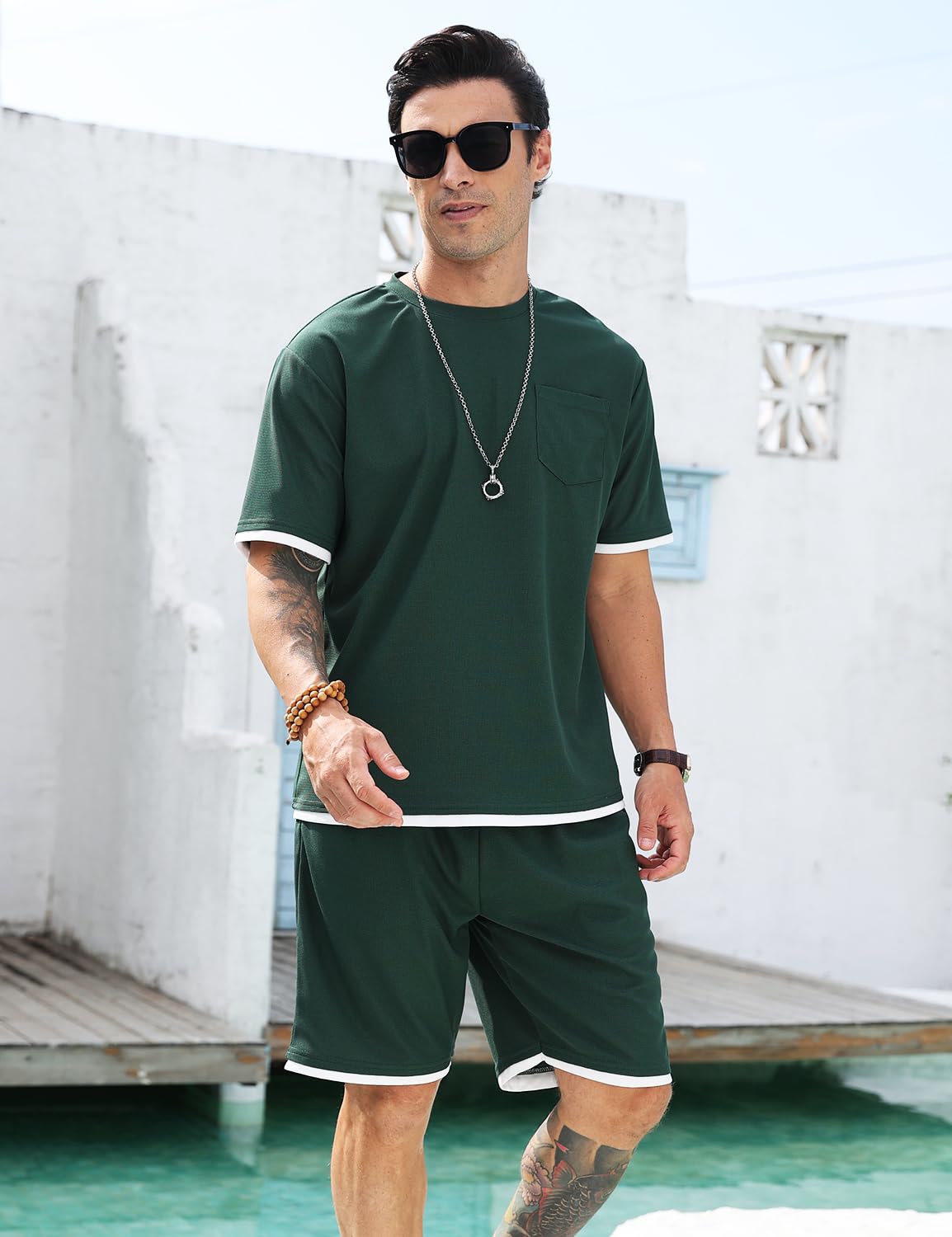 Men's Simple Matching Summer Round Neck Set 194