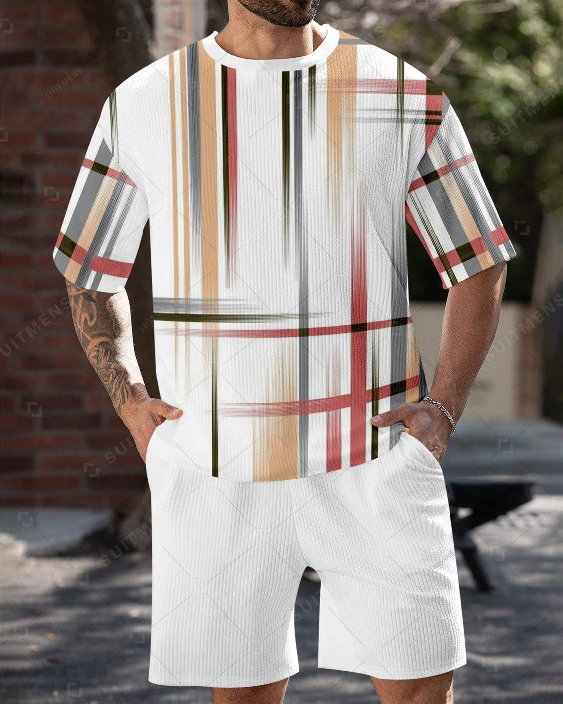 Men's Simple Color Matching Summer Round Neck Set 197