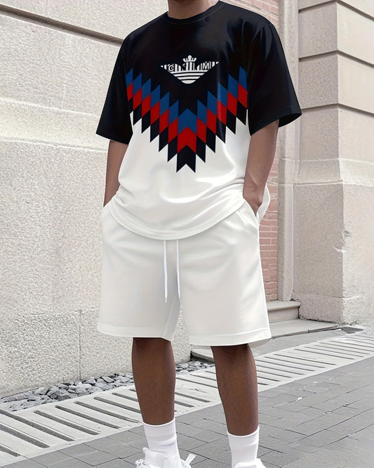 Men's Colorblock Summer Round Neck Set 114
