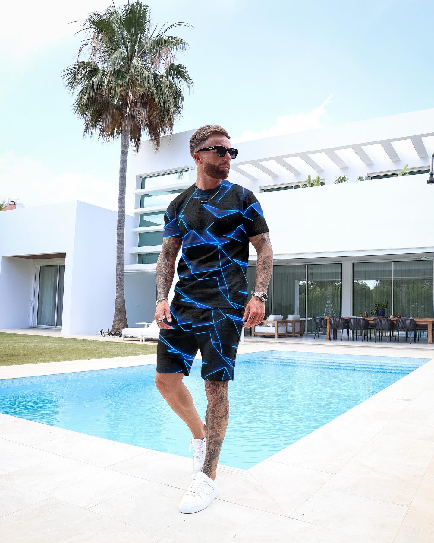 Men's Casual Fashion Printed Shorts Set 74