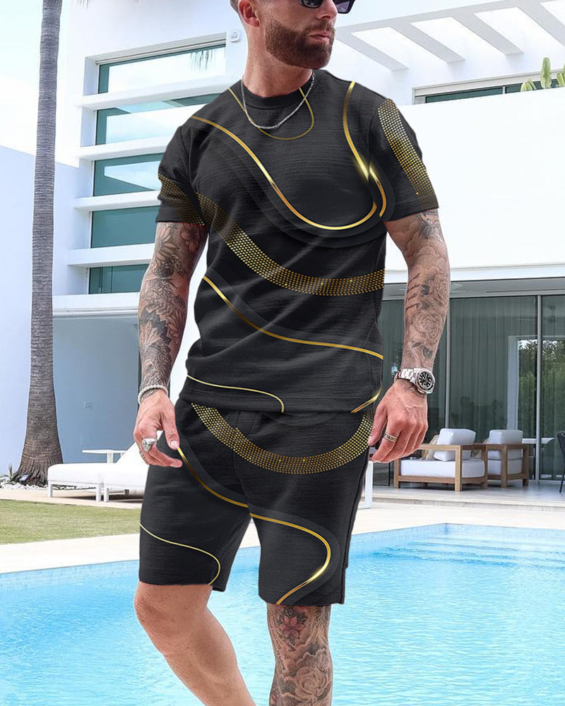 Men's Casual Art Print Shorts Set 63