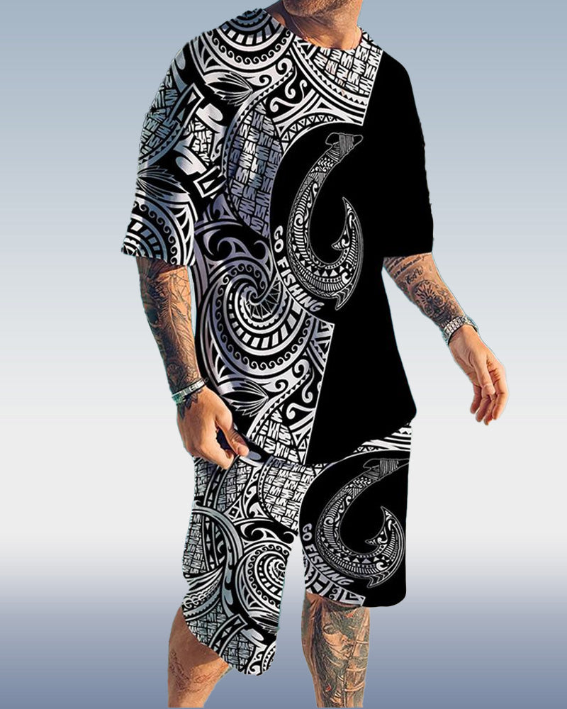 Suitmens Men's Fashion Print Shorts Set 070