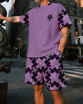 Men's Summer Colorblock Printed Round Neck Suit 013