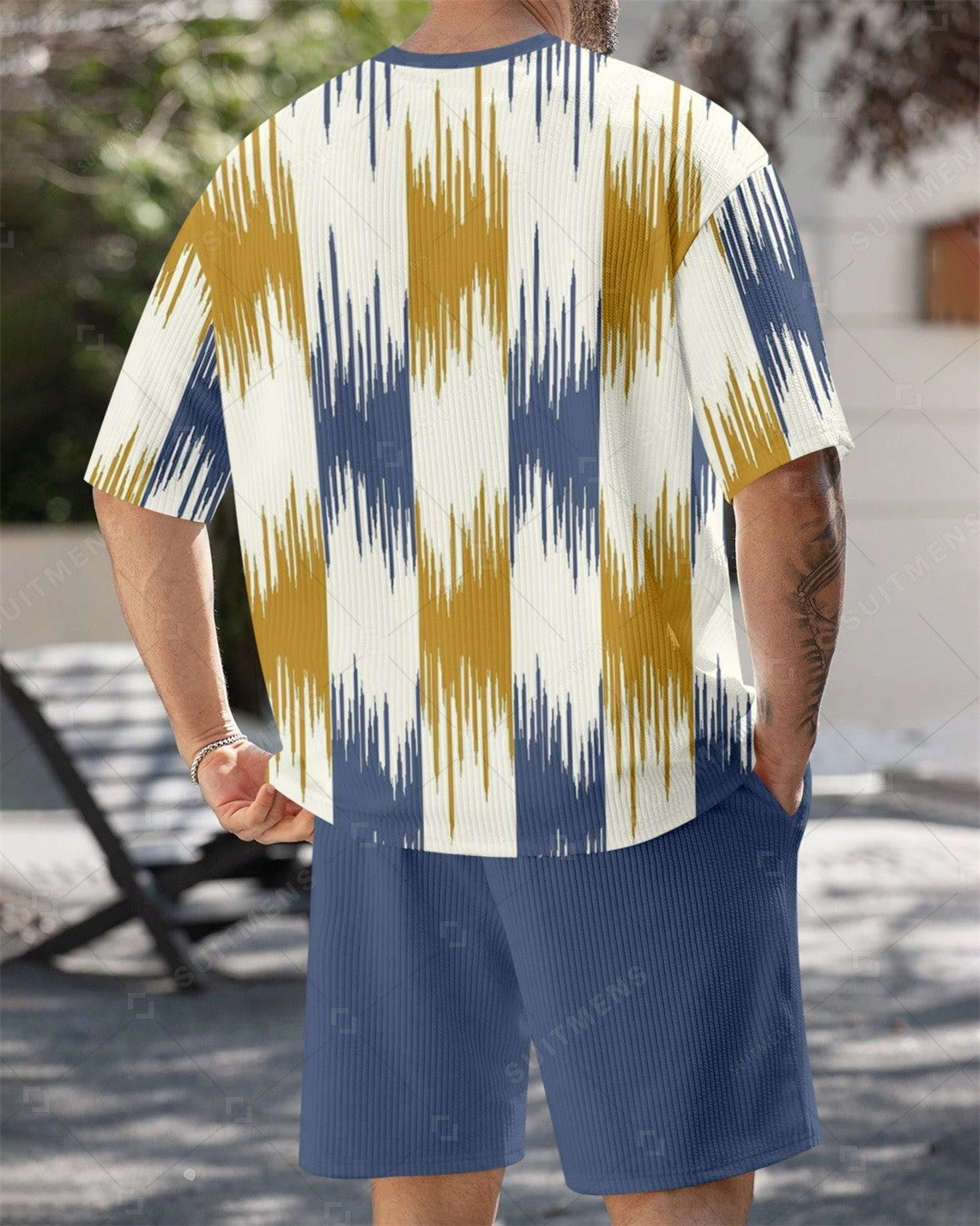 Men's Simple Color Matching Summer Round Neck Set 201